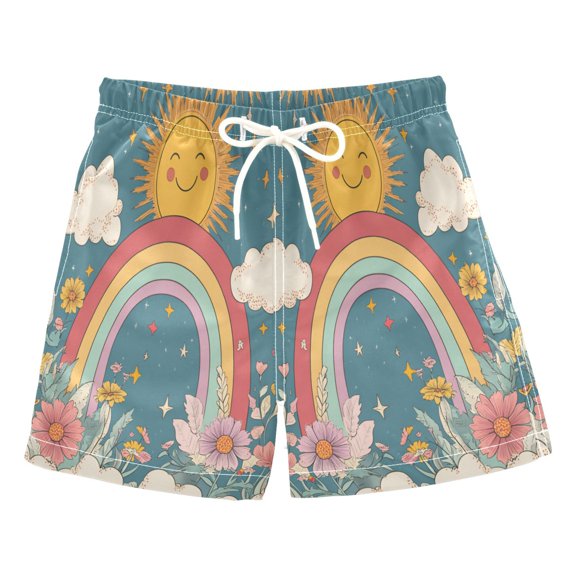 FORMRS Boys Swim Trunks Quick Dry Mesh Liner Boardshorts Sizes XS-XL, Blue Rainbow