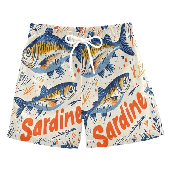 FORMRS Boys Swim Trunks Quick Dry Mesh Liner Boardshorts Sizes XS-XL, Blue Sardines Pattern