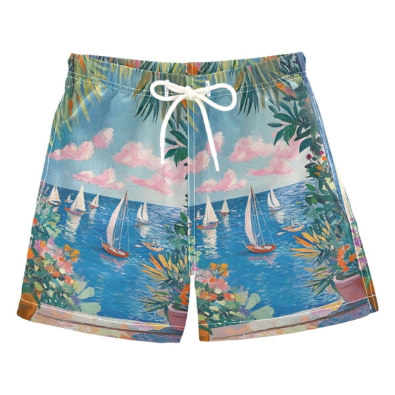 FORMRS Boys Swim Trunks Quick Dry Mesh Liner Boardshorts Sizes XS-XL, Blue Sea