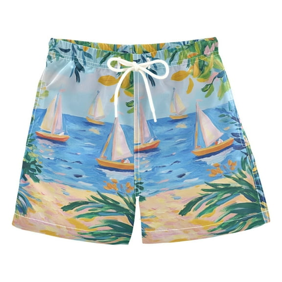 FORMRS Boys Swim Trunks Quick Dry Mesh Liner Boardshorts Sizes XS-XL, Blue Seaside