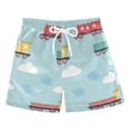 thumbnail image 1 of FORMRS Boys Swim Trunks Quick Dry Mesh Liner Boardshorts Sizes XS-XL, Blue Trains Pattern, 1 of 7