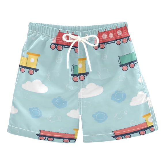 FORMRS Boys Swim Trunks Quick Dry Mesh Liner Boardshorts Sizes XS-XL, Blue Trains Pattern