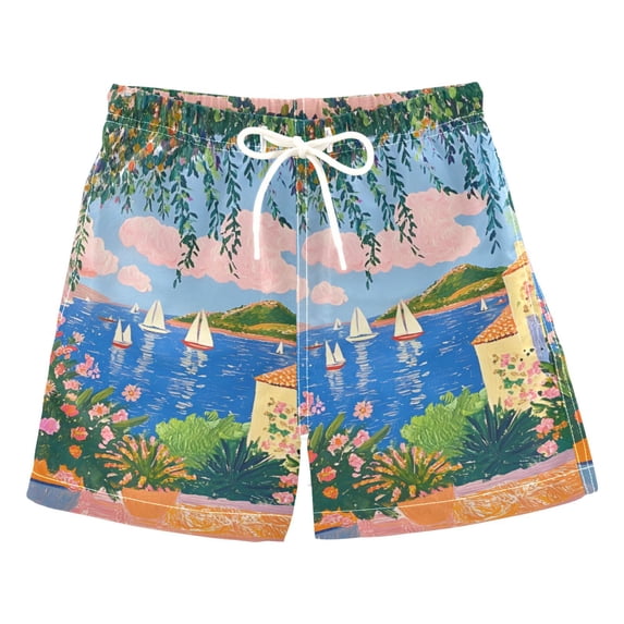 FORMRS Boys Swim Trunks Quick Dry Mesh Liner Boardshorts Sizes XS-XL, Blue Window
