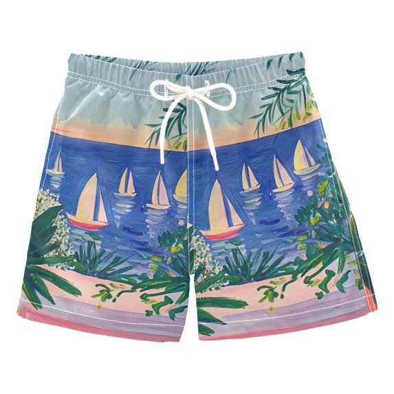 FORMRS Boys Swim Trunks Quick Dry Mesh Liner Boardshorts Sizes XS-XL, Boat Seaside
