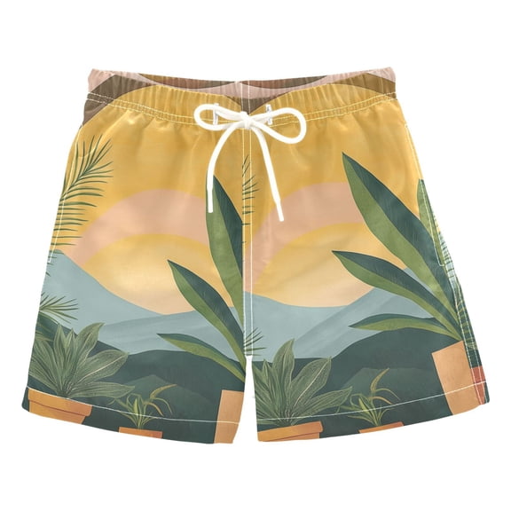FORMRS Boys Swim Trunks Quick Dry Mesh Liner Boardshorts Sizes XS-XL, Boho Plants