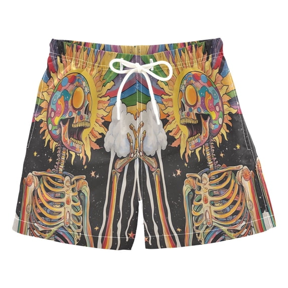 FORMRS Boys Swim Trunks Quick Dry Mesh Liner Boardshorts Sizes XS-XL, Bright Skeleton