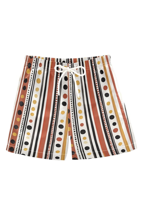 Boys Swim Trunks Quick Dry Mesh Liner Boardshorts Sizes XS-XL, Brown Abstract Dots