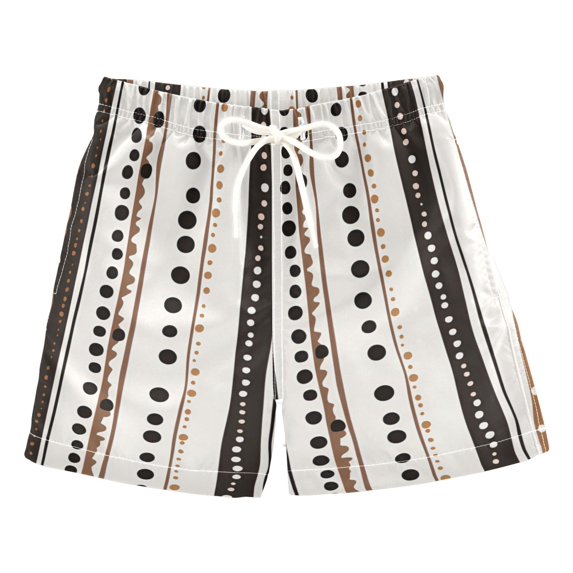 FORMRS Boys Swim Trunks Quick Dry Mesh Liner Boardshorts Sizes XS-XL, Brown Abstract Stripes