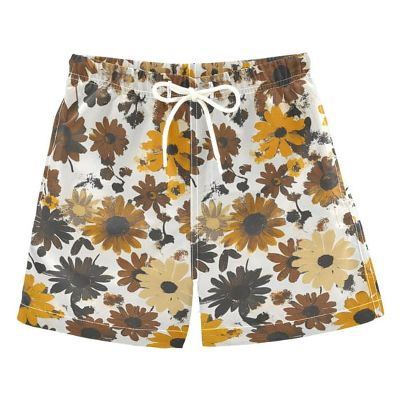 FORMRS Boys Swim Trunks Quick Dry Mesh Liner Boardshorts Sizes XS-XL, Brown Flowers