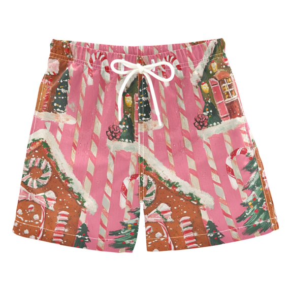 FORMRS Boys Swim Trunks Quick Dry Mesh Liner Boardshorts Sizes XS-XL, Brown Gingerbread Houses