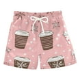 thumbnail image 1 of FORMRS Boys Swim Trunks Quick Dry Mesh Liner Boardshorts Sizes XS-XL, Brown Hand Drawn Cups, 1 of 7