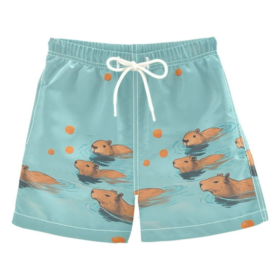 FORMRS Boys Swim Trunks Quick Dry Mesh Liner Boardshorts Sizes XS-XL, Capybara Splash