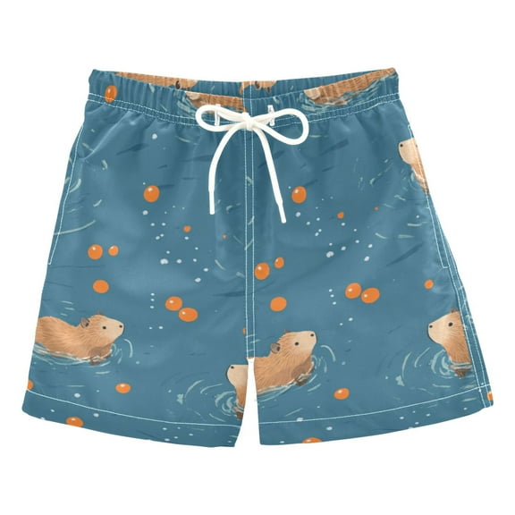 FORMRS Boys Swim Trunks Quick Dry Mesh Liner Boardshorts Sizes XS-XL, Capybaras Swimming
