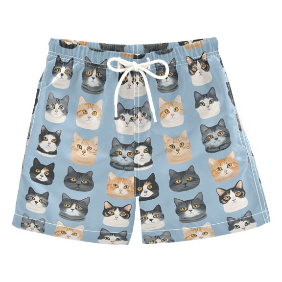 FORMRS Boys Swim Trunks Quick Dry Mesh Liner Boardshorts Sizes XS-XL, Cartoon Cute Cat