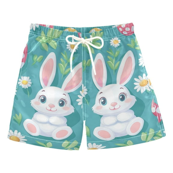 FORMRS Boys Swim Trunks Quick Dry Mesh Liner Boardshorts Sizes XS-XL, Cartoon Easter Bunny
