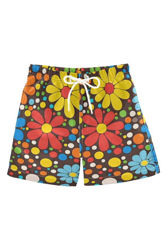 Boys Swim Trunks Quick Dry Mesh Liner Boardshorts Sizes XS-XL, Cartoon Flowers