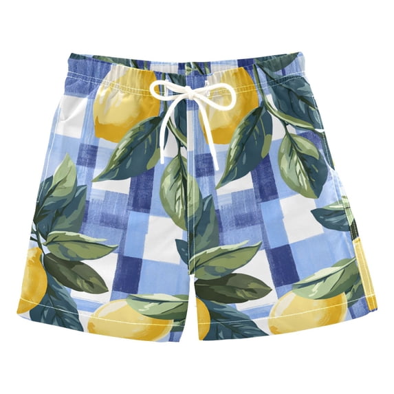 FORMRS Boys Swim Trunks Quick Dry Mesh Liner Boardshorts Sizes XS-XL, Cartoon Lemon Leaves