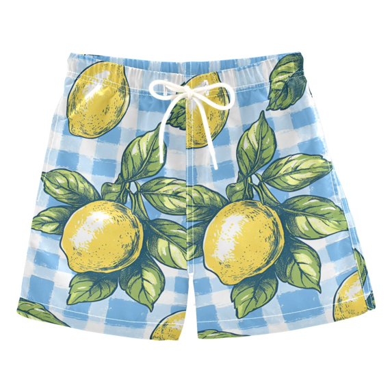 FORMRS Boys Swim Trunks Quick Dry Mesh Liner Boardshorts Sizes XS-XL, Cartoon Plaid Lemon