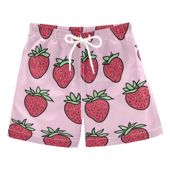 FORMRS Boys Swim Trunks Quick Dry Mesh Liner Boardshorts Sizes XS-XL, Cartoon Strawberry