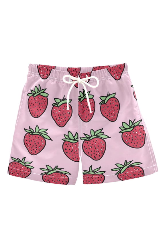 Boys Swim Trunks Quick Dry Mesh Liner Boardshorts Sizes XS-XL, Cartoon Strawberry