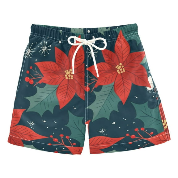 FORMRS Boys Swim Trunks Quick Dry Mesh Liner Boardshorts Sizes XS-XL, Christmas Berries