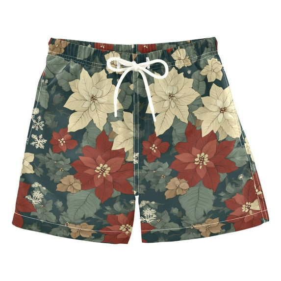 FORMRS Boys Swim Trunks Quick Dry Mesh Liner Boardshorts Sizes XS-XL, Christmas Blooms