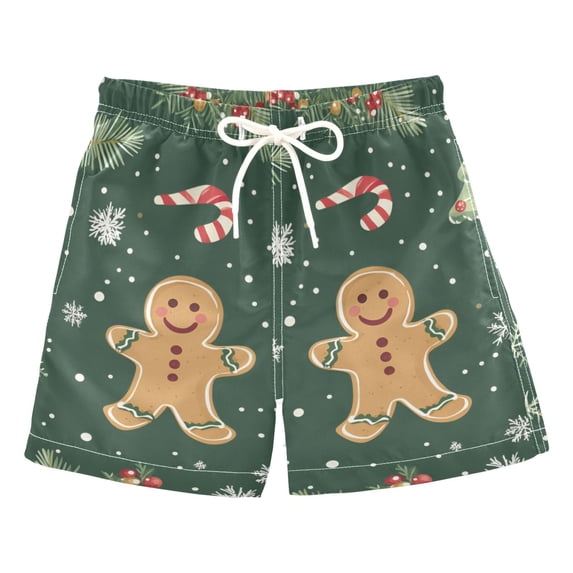 FORMRS Boys Swim Trunks Quick Dry Mesh Liner Boardshorts Sizes XS-XL, Christmas Gingerbread