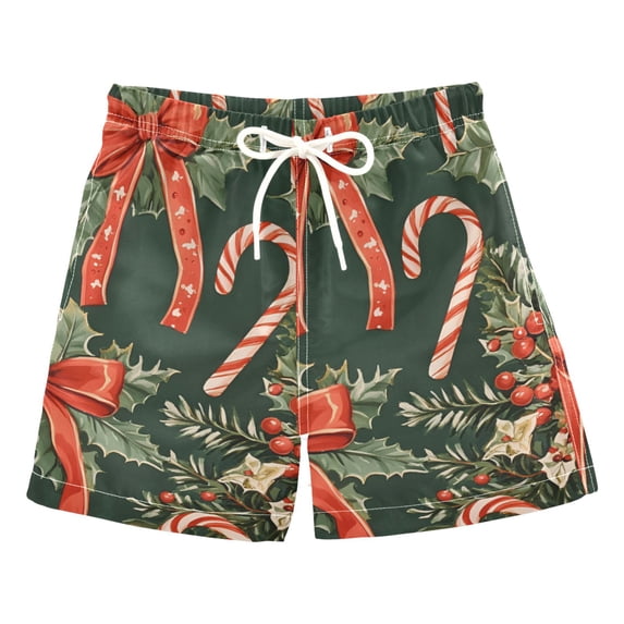 FORMRS Boys Swim Trunks Quick Dry Mesh Liner Boardshorts Sizes XS-XL, Christmas Holly Bows