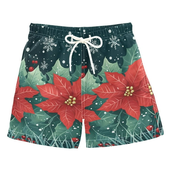 FORMRS Boys Swim Trunks Quick Dry Mesh Liner Boardshorts Sizes XS-XL, Christmas Poinsettia