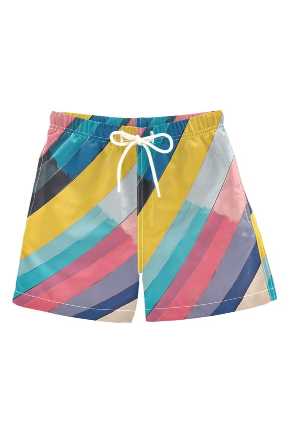 Boys Swim Trunks Quick Dry Mesh Liner Boardshorts Sizes XS-XL, Color Striped