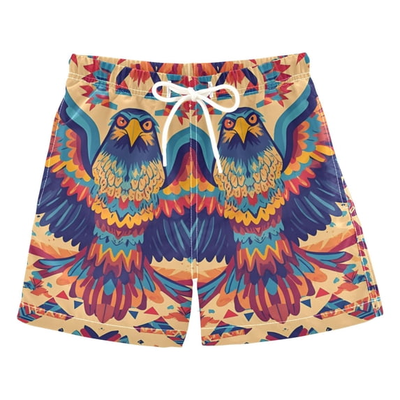 FORMRS Boys Swim Trunks Quick Dry Mesh Liner Boardshorts Sizes XS-XL, Colorful Abstract Eagle
