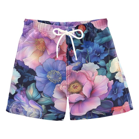 FORMRS Boys Swim Trunks Quick Dry Mesh Liner Boardshorts Sizes XS-XL, Colorful Art Flowers