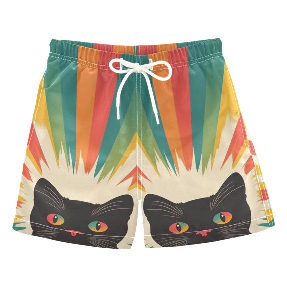 FORMRS Boys Swim Trunks Quick Dry Mesh Liner Boardshorts Sizes XS-XL, Colorful Black Cat