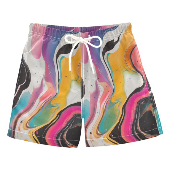 FORMRS Boys Swim Trunks Quick Dry Mesh Liner Boardshorts Sizes XS-XL, Colorful Black