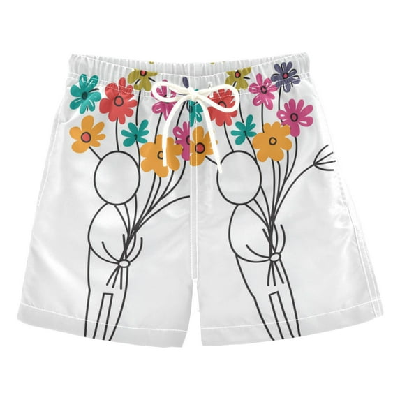 FORMRS Boys Swim Trunks Quick Dry Mesh Liner Boardshorts Sizes XS-XL, Colorful Flower