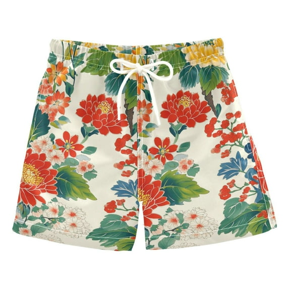 FORMRS Boys Swim Trunks Quick Dry Mesh Liner Boardshorts Sizes XS-XL, Colorful Flowers Pattern
