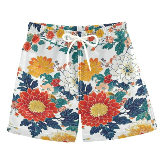 FORMRS Boys Swim Trunks Quick Dry Mesh Liner Boardshorts Sizes XS-XL, Colorful Flowers Pattern