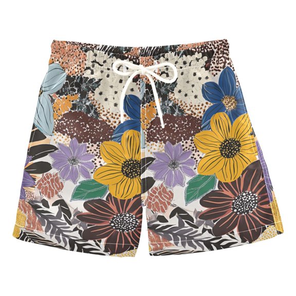 FORMRS Boys Swim Trunks Quick Dry Mesh Liner Boardshorts Sizes XS-XL, Colorful Flowers
