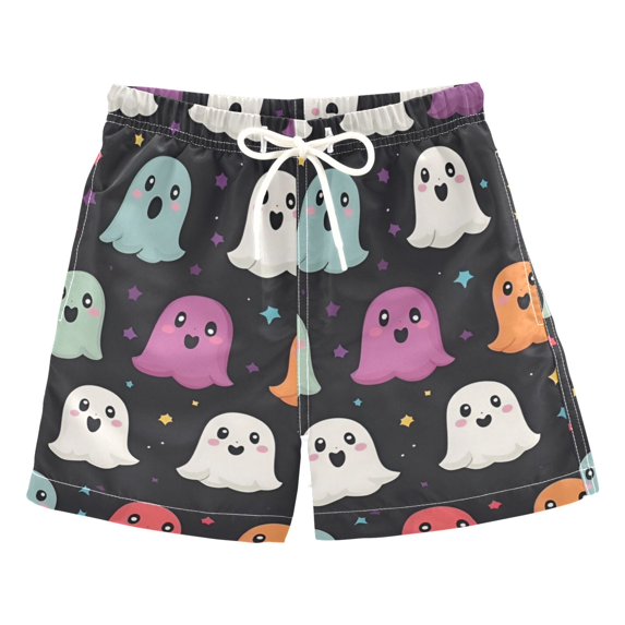 FORMRS Boys Swim Trunks Quick Dry Mesh Liner Boardshorts Sizes XS-XL, Colorful Halloween Ghost