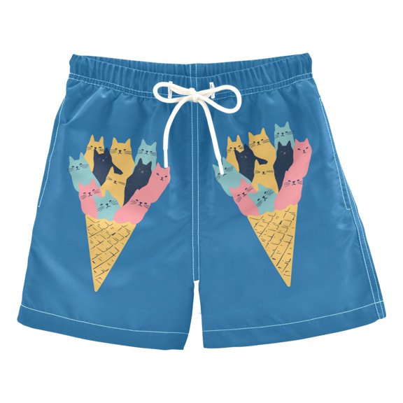 FORMRS Boys Swim Trunks Quick Dry Mesh Liner Boardshorts Sizes XS-XL, Colorful Ice Cream Cat