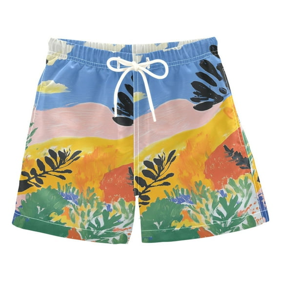 FORMRS Boys Swim Trunks Quick Dry Mesh Liner Boardshorts Sizes XS-XL, Colorful Landscape