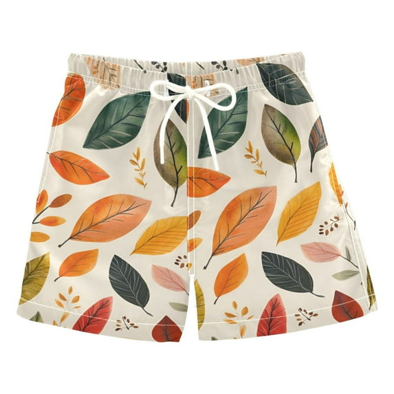 FORMRS Boys Swim Trunks Quick Dry Mesh Liner Boardshorts Sizes XS-XL, Colorful Leaves