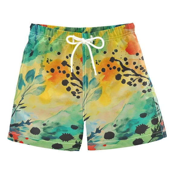 FORMRS Boys Swim Trunks Quick Dry Mesh Liner Boardshorts Sizes XS-XL, Colorful Plants