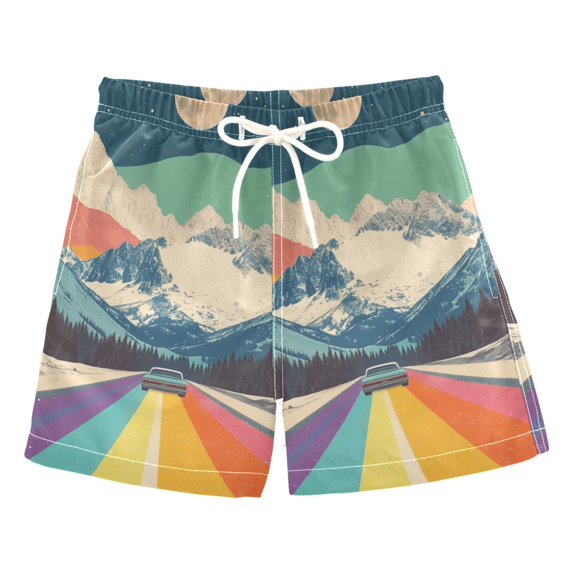 FORMRS Boys Swim Trunks Quick Dry Mesh Liner Boardshorts Sizes XS-XL, Colorful Road at Night