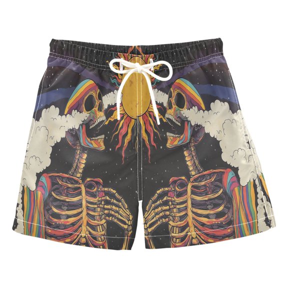 FORMRS Boys Swim Trunks Quick Dry Mesh Liner Boardshorts Sizes XS-XL, Colorful Skeleton with Cloud