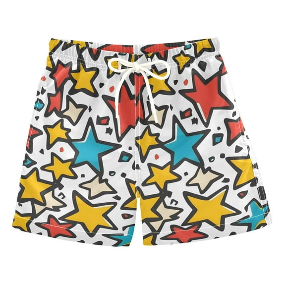 FORMRS Boys Swim Trunks Quick Dry Mesh Liner Boardshorts Sizes XS-XL, Colorful Stars