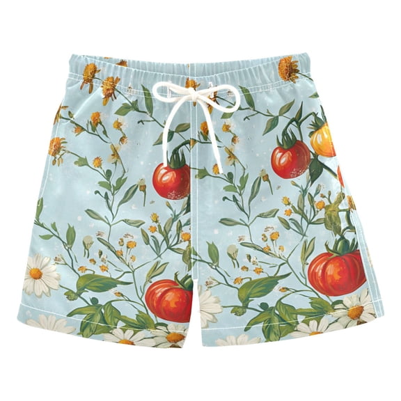 FORMRS Boys Swim Trunks Quick Dry Mesh Liner Boardshorts Sizes XS-XL, Colorful Tomatoes