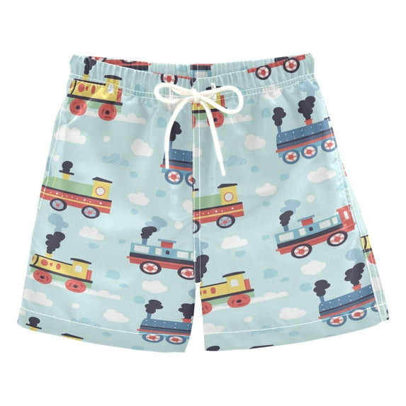 FORMRS Boys Swim Trunks Quick Dry Mesh Liner Boardshorts Sizes XS-XL, Colorful Trains