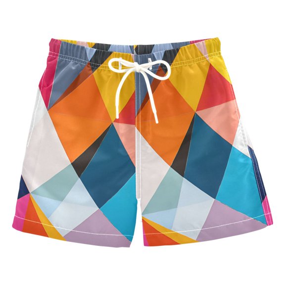FORMRS Boys Swim Trunks Quick Dry Mesh Liner Boardshorts Sizes XS-XL, Colorful Triangles
