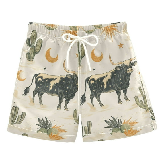 FORMRS Boys Swim Trunks Quick Dry Mesh Liner Boardshorts Sizes XS-XL, Cowboy Pattern